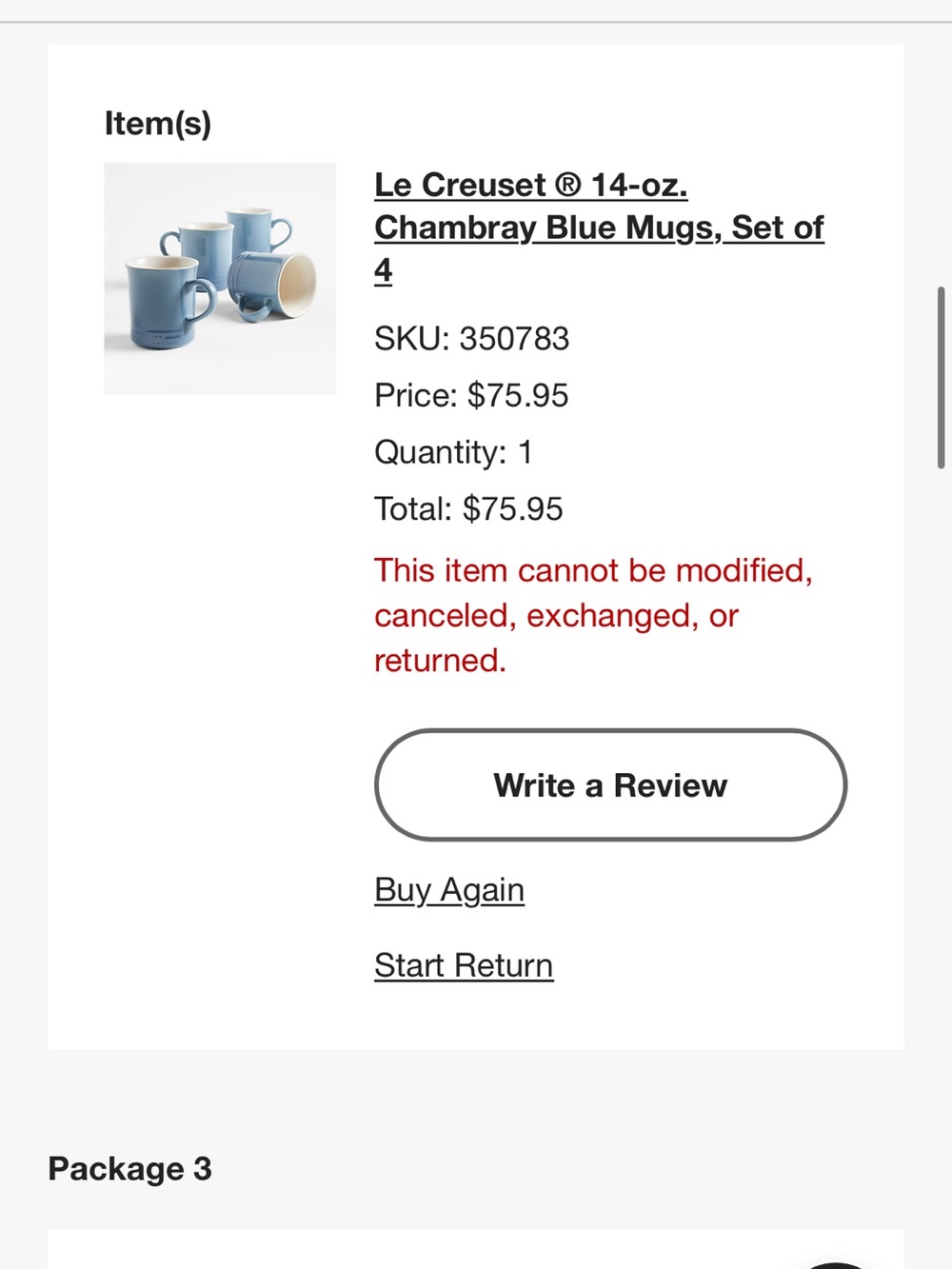 Le Creuset Chambray Blue Stoneware Mugs Set of 4 STILL IN ORIGINAL SHIPPING BOX!